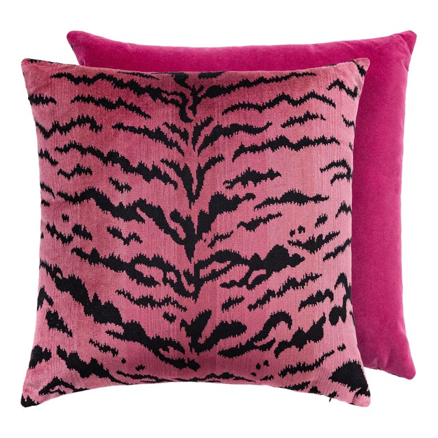 The House of Scalamandré Tigre/velvet Pillow, Red, 22 X 22 For Sale