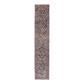 Antique Hamadan Runner With All-Over Tribal Design in Jewel Tones 3'5 X 18'8 For Sale