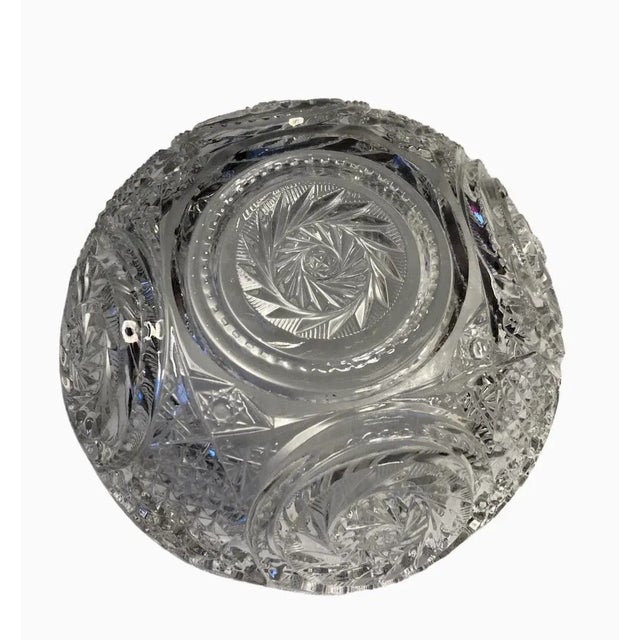 Art Nouveau Vintage Deep Cut Leaded Crystal Bowl With Scalloped Edge For Sale - Image 3 of 11