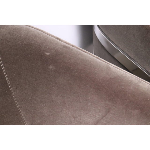 Pair of Mitchell Gold + Bob Williams Avery Velvet and Stainless Steel Barrel Chairs - Postmodern Hollywood Regency Lounge Seating For Sale - Image 15 of 17