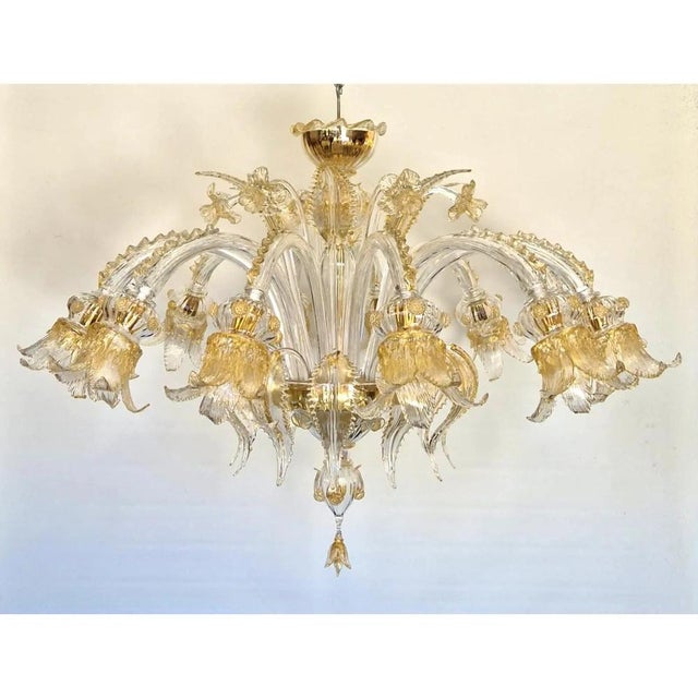 Glass Opulent Gold and Clear Murano Glass Chandelier with Flowers and Leaves by Simoeng for Simoeng For Sale - Image 7 of 10