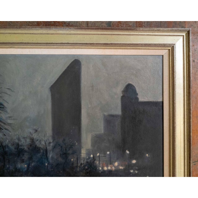Mid-Century American Tonalist Nocturne Painting of Flatiron Building New York City For Sale - Image 4 of 15