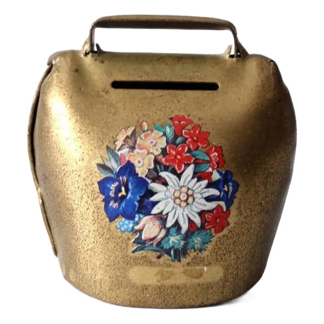 Vintage Brass Hand-Painted Cowbell For Sale