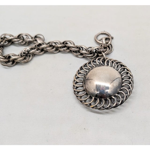 1950s Vintage 1950s Signed Napier Silvertone Round Charm Bracelet For Sale - Image 5 of 12