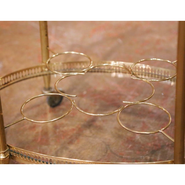 Brass Mid-Century French Brass and Glass Two-Tier Bar Cart With Removable Tray For Sale - Image 8 of 9