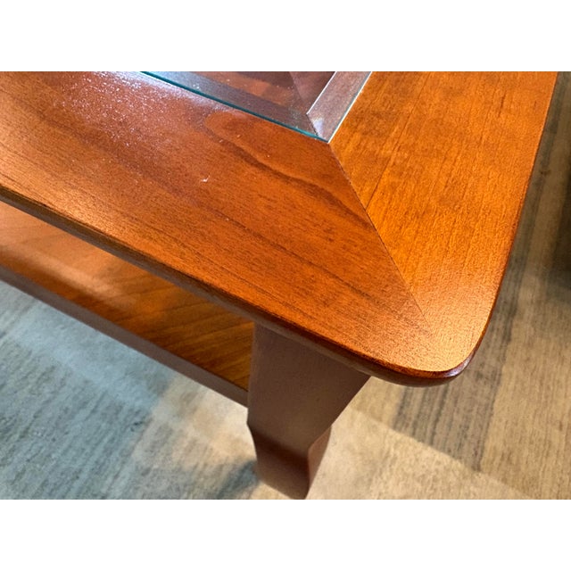Brown Late 20th Century Hammary Solid Cherry & Beveled Glass End Tables - A Pair For Sale - Image 8 of 9