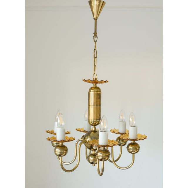 Vintage Kamenický Šenov chandelier with handmade amber-orange glass and brass-toned metal – Czechoslovakia A beautiful and...