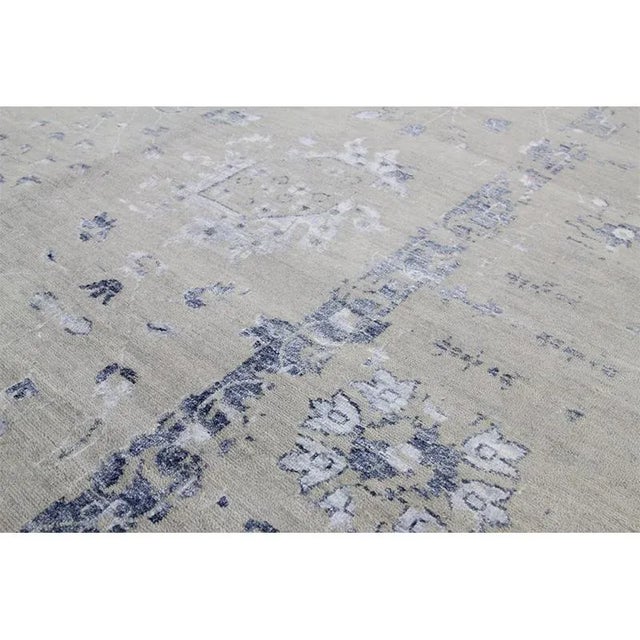 Light Gray Handwoven Wool and Silk Light Gray/Blue Artisan Style Rug 12'1" X 15'8" For Sale - Image 8 of 12