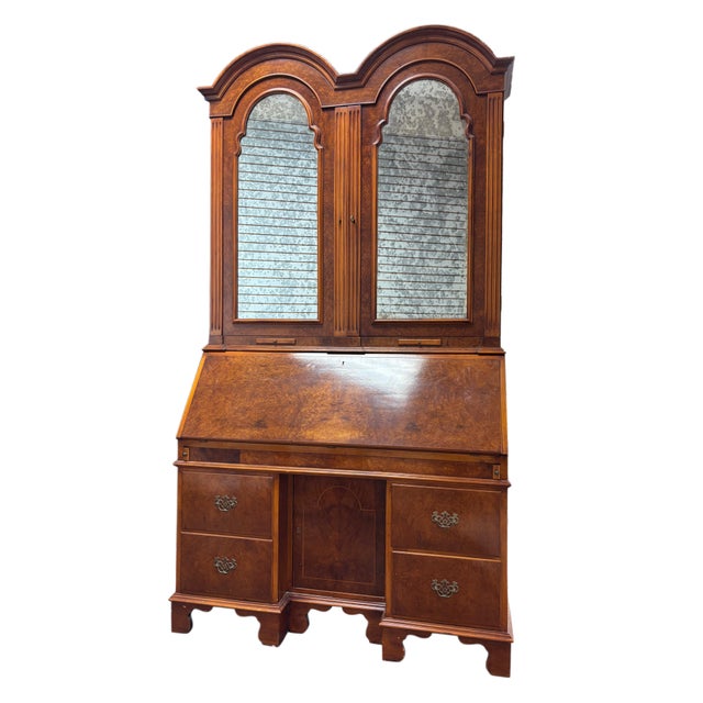 English Late 20th Century Italian Burl Wood Secretary Cabinet by k.p.s. New YorkWith Mirrored Doors, 7’8” For Sale - Image 3 of 9