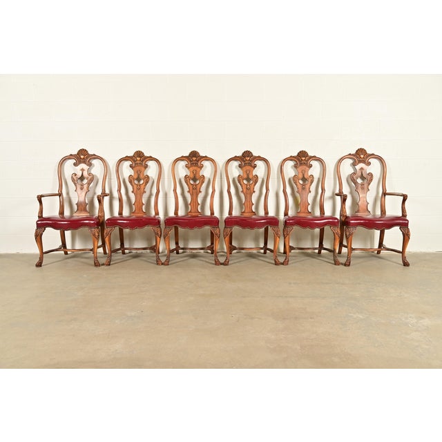 An outstanding set of six antique Georgian, Chippendale, or Queen Anne style dining chairs By Berkey & Gay USA, Circa...