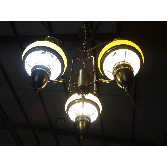 Large Vintage Three-Light Chandelier in Brass, Iron, and Glass, 1970s For Sale - Image 3 of 16