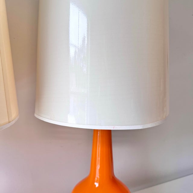 Orange Robert Abbey for Jonathan Adler Capri Glass Lamps - a Pair For Sale - Image 8 of 12