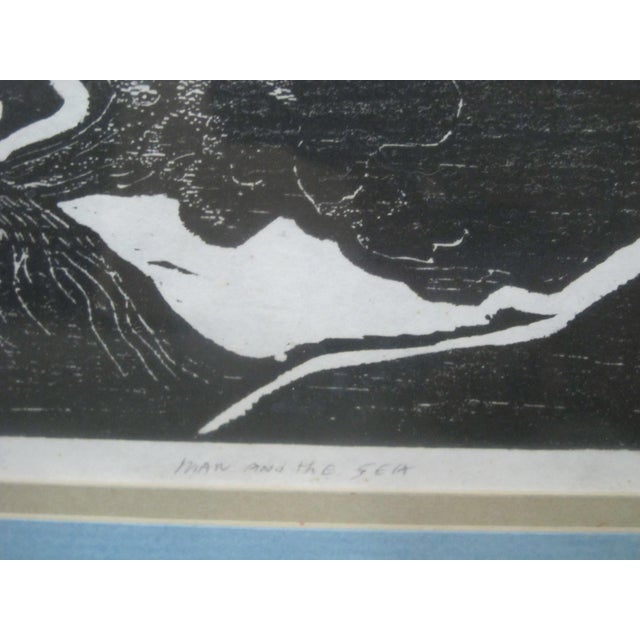 Abstract Man and the Sea Limited Edition Signed Scorpio Framed Woodcut For Sale - Image 3 of 8