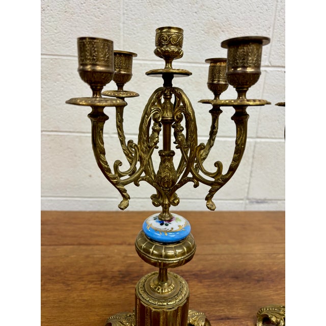 French Antique Ormolu Style Gilt Bronze Five Arm Candelabras - Pair For Sale - Image 3 of 12