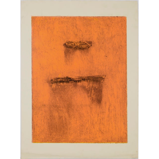 Orange Deadpan - Monoprint EV on Paper Original transfer monotype painting by California artist Heather Speck (American,...