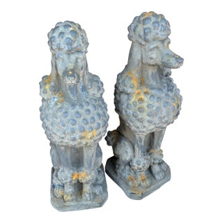 Pair of Monumental Vintage Cast Stone Concrete Garden Poodles For Sale