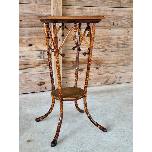 Antique Victorian Tortoiseshell Bamboo Pedestal Side Table, Circa 1900 For Sale - Image 4 of 12