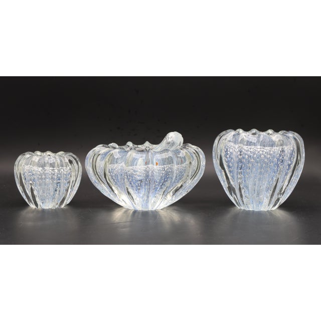 Blue Set of 3 Blue Ercole Barovier "Bullicante" Murano Glass Vase for Barovier & Toso For Sale - Image 8 of 13