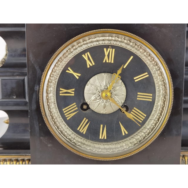 Black Large Antique Fireplace Clock by Robelin Fils Freres A. Paris, 1870s, Set of 3 For Sale - Image 8 of 18
