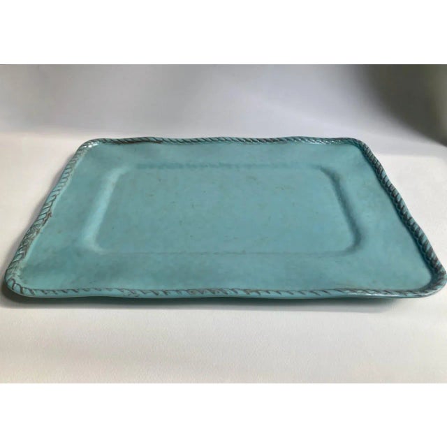 Modern Vintage Tiffany Blue Rope Edge Melamine Serving Tray For Sale - Image 3 of 10