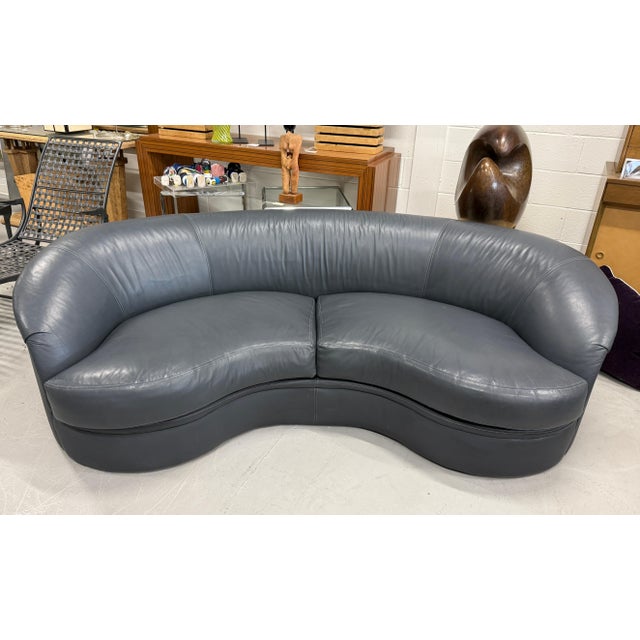 Labeled Directional 1980’s Gray Leather Sofa For Sale In Palm Springs - Image 6 of 18