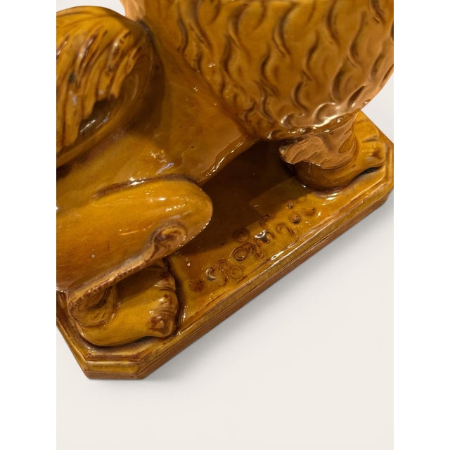 Signed 19th Century Glazed Terracotta Lion Covered Vessel For Sale In Los Angeles - Image 6 of 7