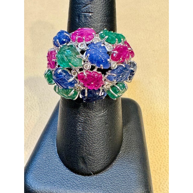 Huge Tutti Frutti 18K Ring, Natural Emeralds, Rubies, Sapphires Diamonds Size 9 For Sale - Image 13 of 18