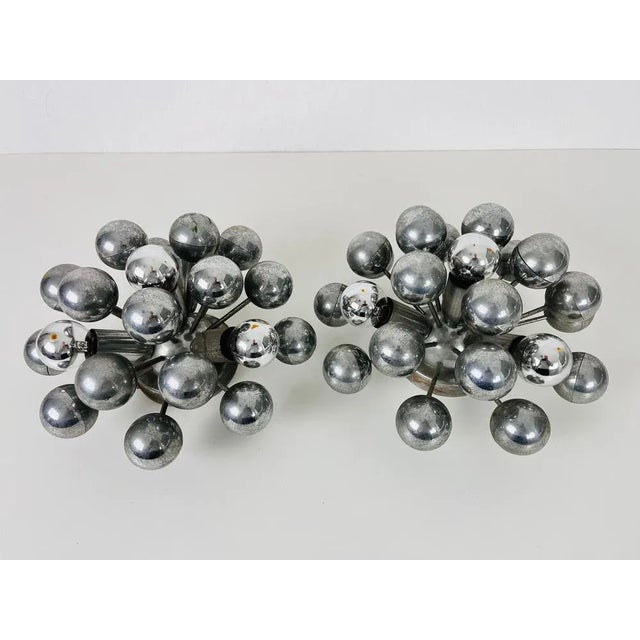 Metal Space Age Chrome Flush Mounts attributed to Cosack Leuchten, Germany, 1970s, Set of 2 For Sale - Image 7 of 13