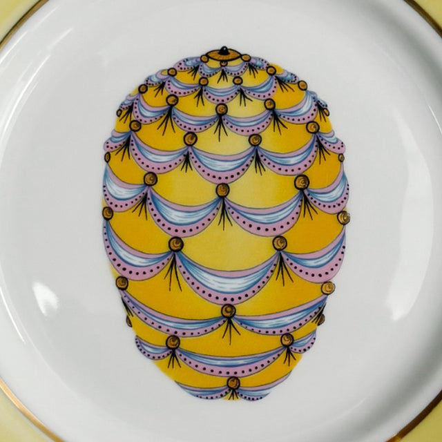 Sky Blue Vintage French Limoges Porcelain Neoclassical Fabergé Egg Plates - Set of 4 For Sale - Image 8 of 10