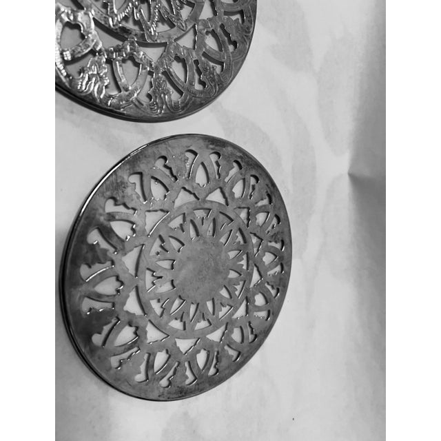 Pair of Vintage Silver-Tone Metal Trivets For Sale - Image 4 of 7