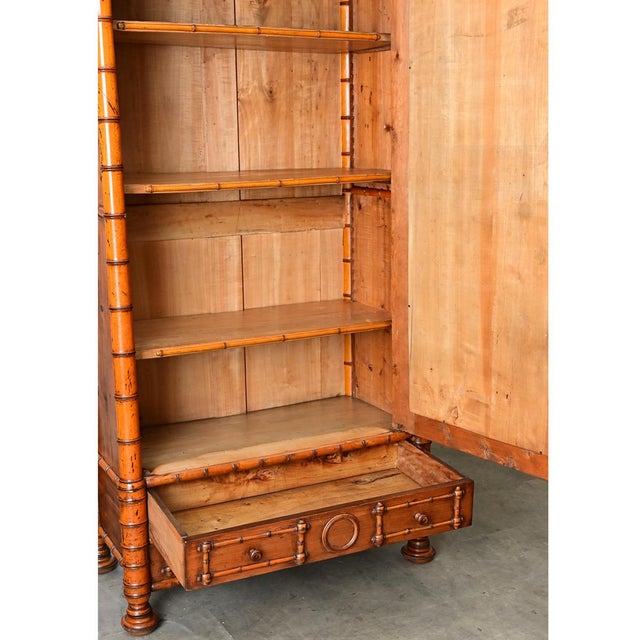 French 19th Century Faux Bamboo Pine Mirror Door Armoire For Sale - Image 10 of 12
