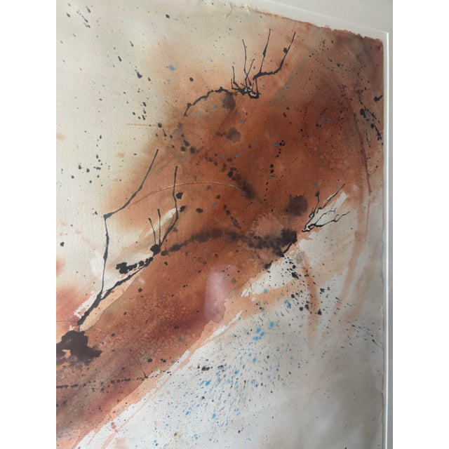 Paint Large Vintage Abstract Watercolor - Mid-Century Modern Framed Art, Signed For Sale - Image 7 of 8