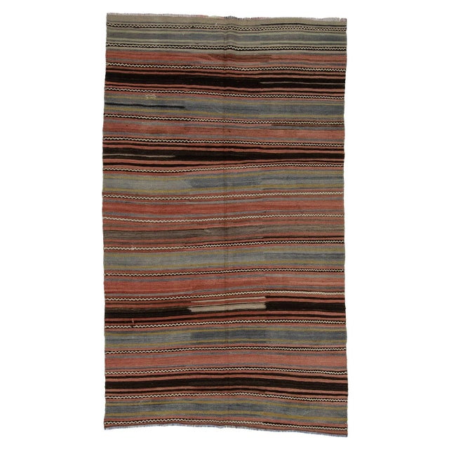 Textile Striped Vintage Turkish Kilim Rug- 5′2″ × 8′8″ For Sale - Image 7 of 7