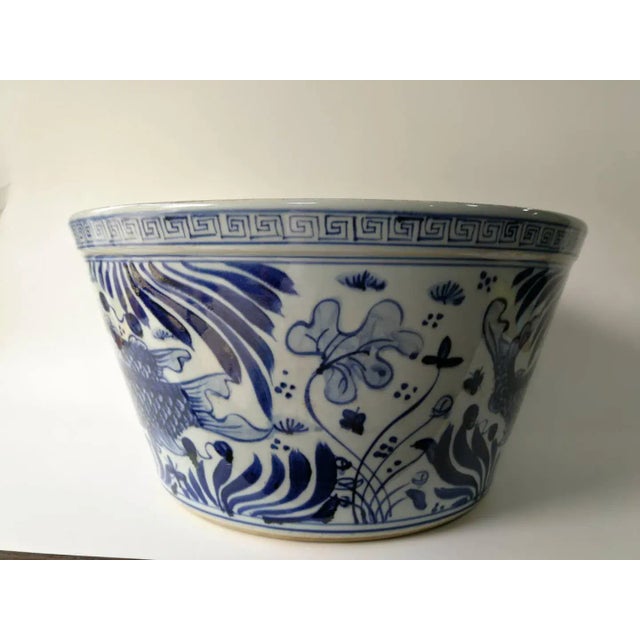 Chinese Blue and White Oriental Fish Bowl Planter For Sale In Greensboro - Image 6 of 11