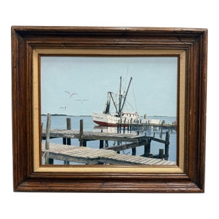 1970's Vintage Realism Coastal Acrylic on Canvas Signed Gloria Pelkey For Sale