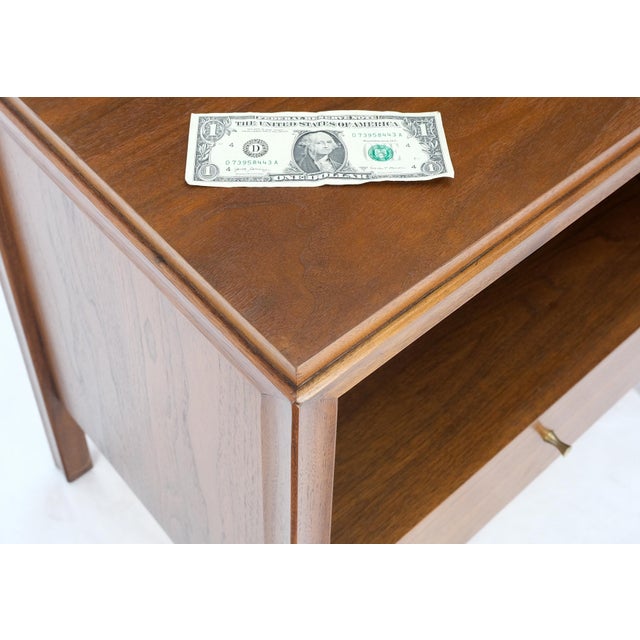 Pair Finished Back Danish Mid Century Modern One Drawer Walnut Night Stands MINT For Sale - Image 17 of 18