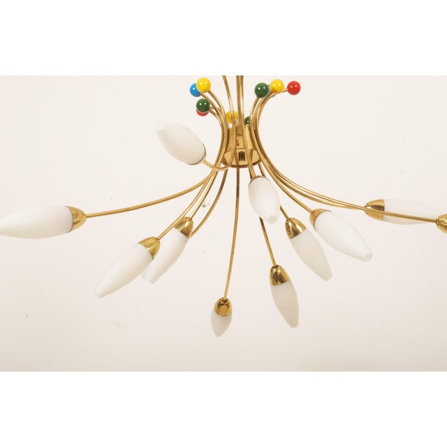 1950s Mid-Century Brass Opaline Glass Chandelier by Rupert Nikoll, 1955 For Sale - Image 5 of 14