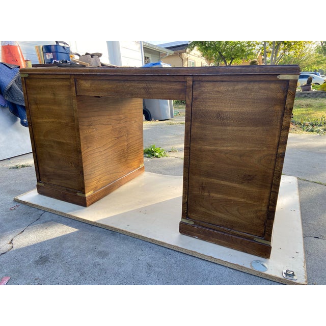 1970s Vintage Mid Century Modern Altavista Lane Printmaker’s Desk With Burl Wood Top For Sale - Image 10 of 12