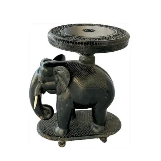 English Early 20th Century Anglo-Indian Carved Ebonized Elephant Side Table For Sale - Image 3 of 15