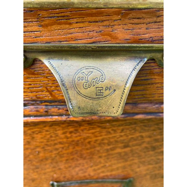 Rare 10 Drawer Antique Yawman and Erbe Mfg. Co. Oak Filing Cabinet With Brass Fittings C. 1900-1910 For Sale - Image 9 of 18
