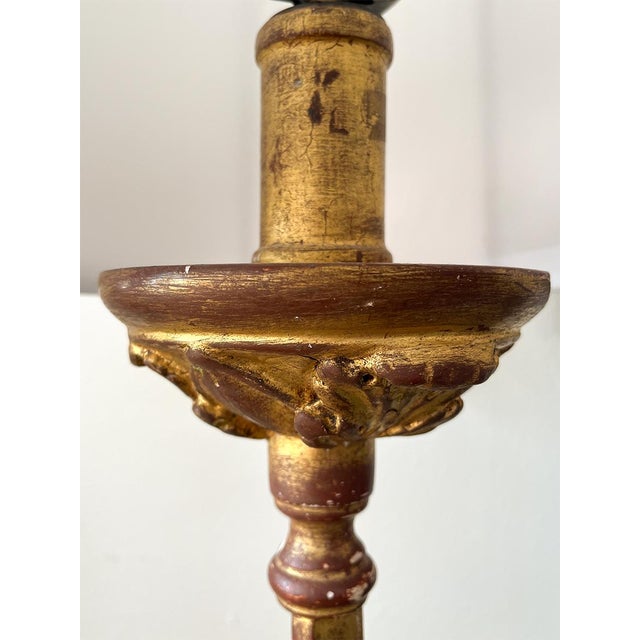 19th Century Red and Gold Altar Stick Converted to Lamp For Sale - Image 4 of 4