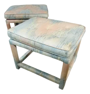 Mid Century Upholstered Ottomans, a Pair