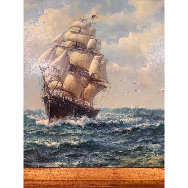 Late 20th Century J. Clark - American Clipper at Sea, Oil on Canvas For Sale - Image 9 of 10