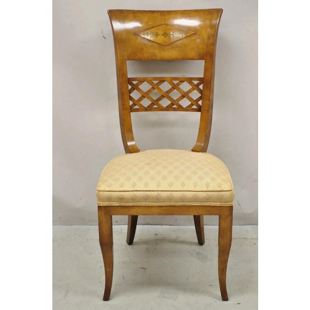 Vintage Italian Regency Burl Wood Brass Inlay Tall Back Dining Chairs - Set of 4 For Sale - Image 4 of 12