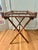 Campaign Vintage Faux Bamboo Palm Beach Folding Tray Table With Gallery Rail and Glass Top For Sale - Image 3 of 13