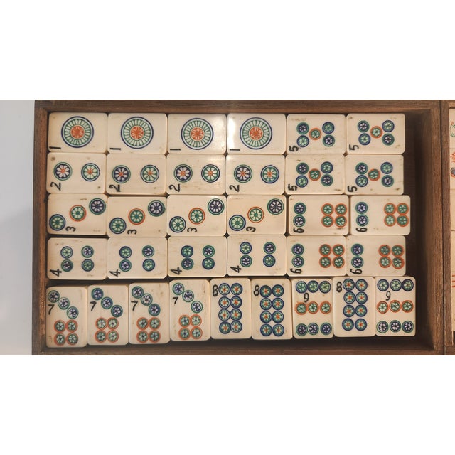 Brown One-of-a-Kind Antique Mahjong Set From the 1920s in Amazing Carved Box For Sale - Image 8 of 16