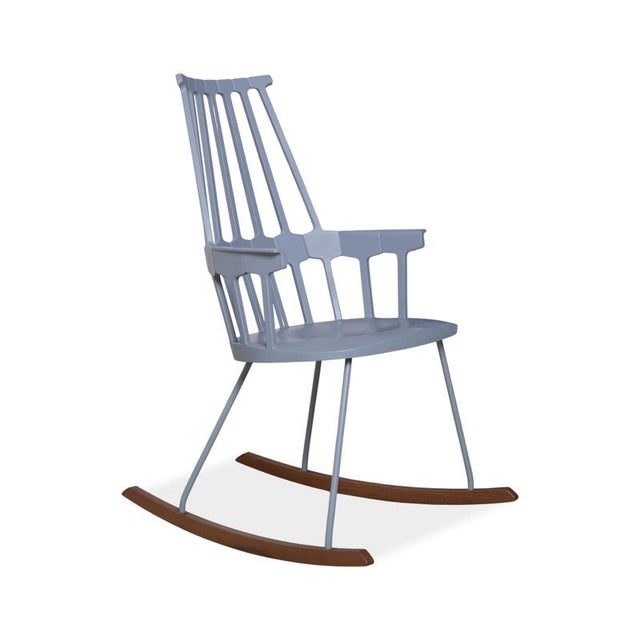 Comeback Rocking Chair in Wood and Blue Plastic by Patricia Urquiola for Kartell For Sale - Image 3 of 16