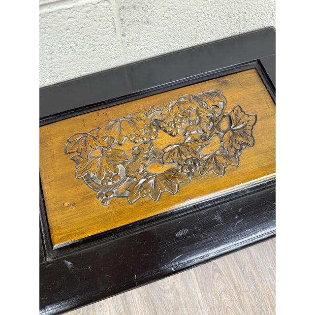 Black Vintage Asian Carved Cabinet With Hand Carved Motifs For Sale - Image 8 of 12