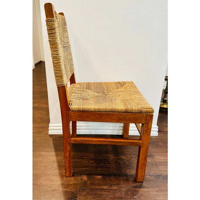 Wood Vintage Brutalist Oak Wood Chair With Rush Back and Seat For Sale - Image 7 of 8