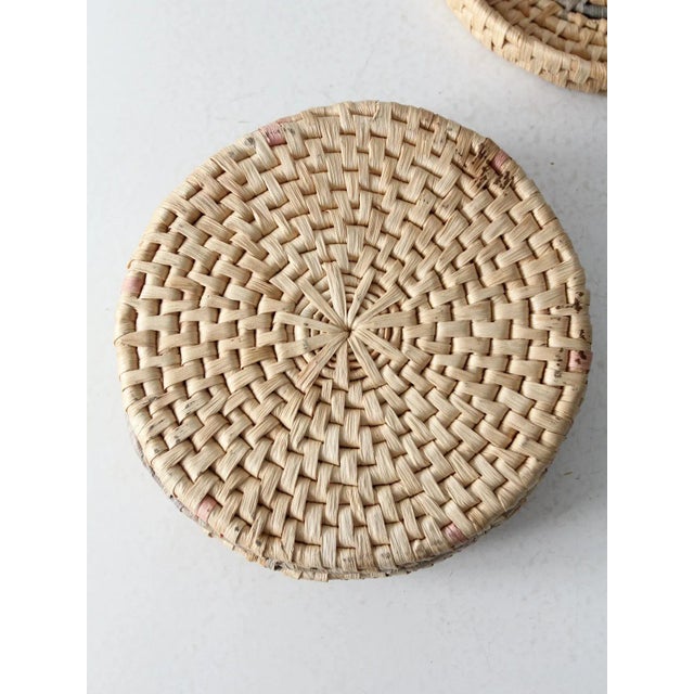 Tan Vintage Woven Pastel Round Basket Box For Sale - Image 8 of 11
